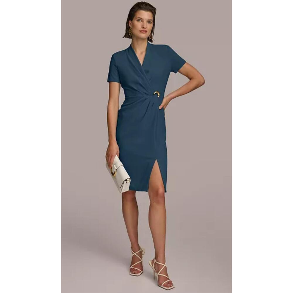 Donna Karan NY Women's Tide Ruched O-Ring Sheath Dress Szie 12 L Large